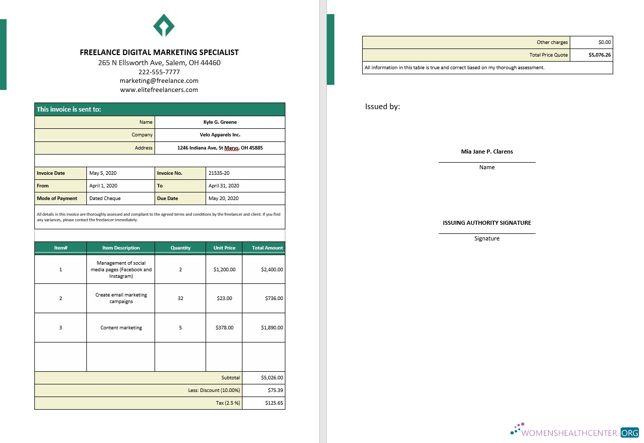Download Freelance Service Invoice Template Photoshop template